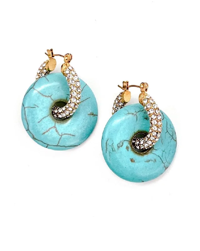 Women's earrings with diamonds -Evelyn Crystal Turquoise Hoops