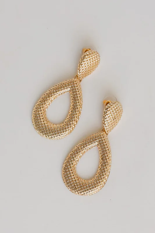 Vintage women's earrings -Chloe Gold Textured Teardrop Earrings