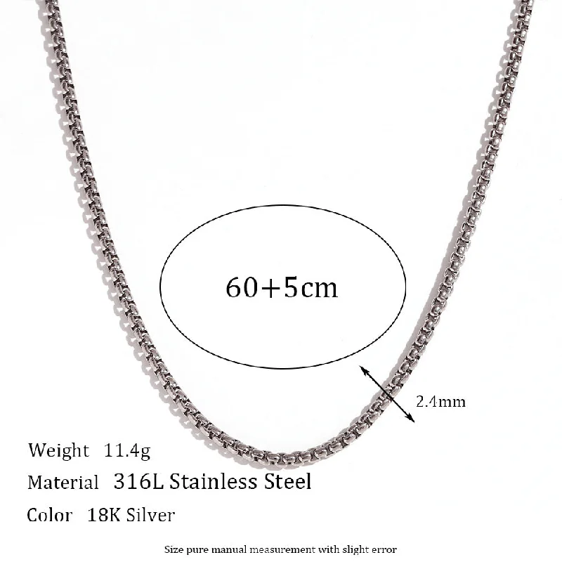 2mm Square Pearl Chain - Steel Necklace -60cm 5cm