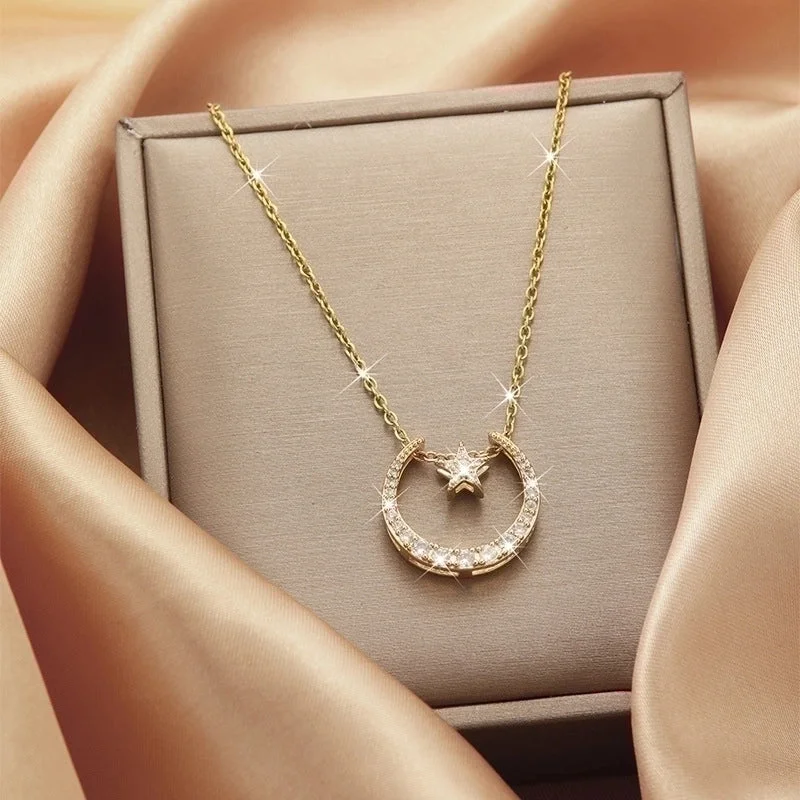 X1705# Sweet Cool Sun Moon Star Necklace