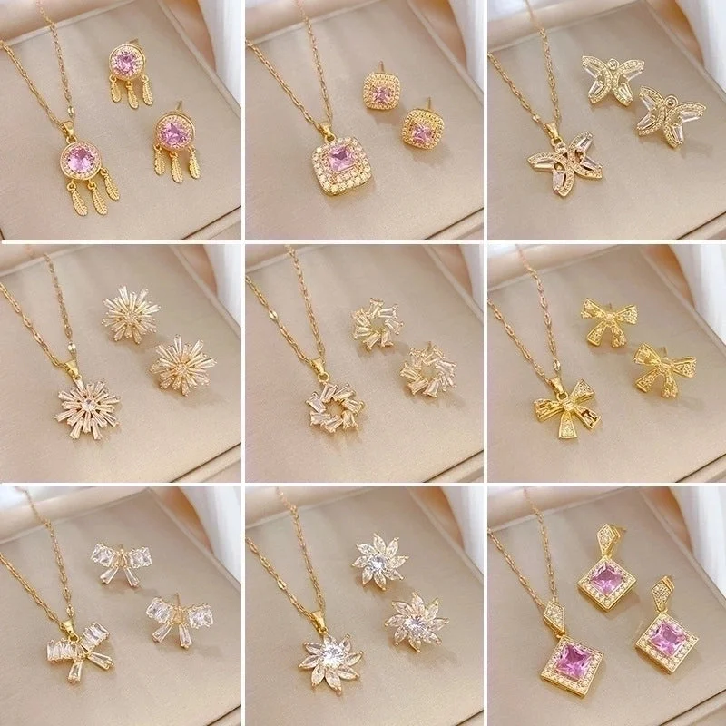 Women’s opal necklaces-Simple Style Rhombus Bow Knot Copper Plating Inlay Zircon Jewelry Set