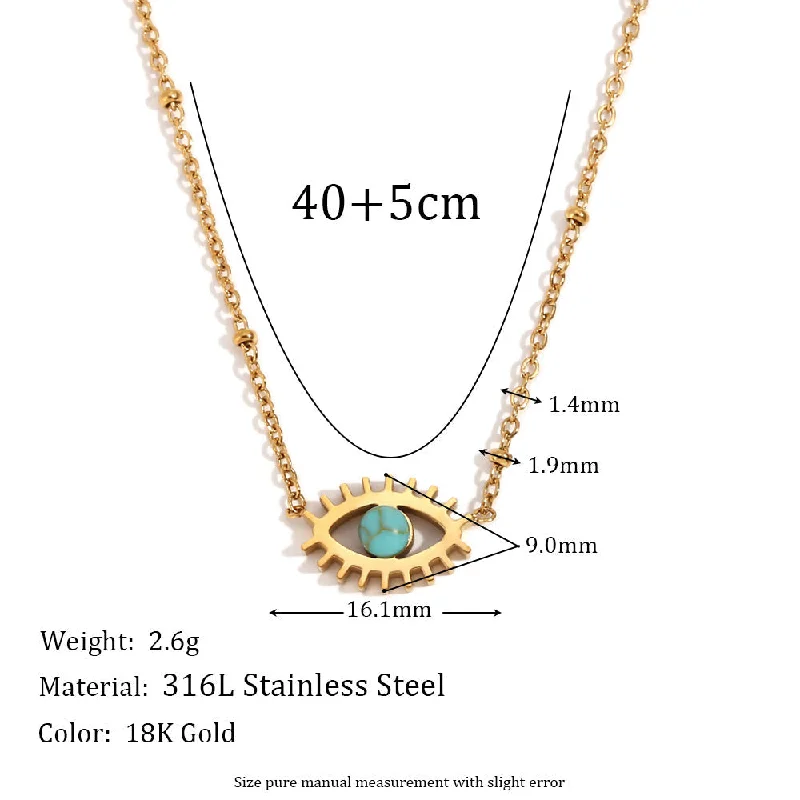 Mini Turquoise Eye Pendant Necklace - Gold