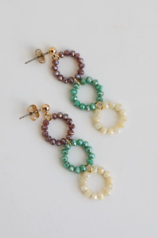 Women's earrings with diamonds -FINAL SALE - Melissa Teal Beaded Circle Drop Earrings