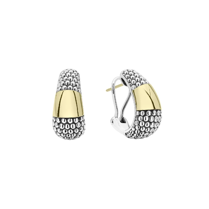 Natural style earrings for women -High Bar Two-Tone Caviar Omega Clip Earrings