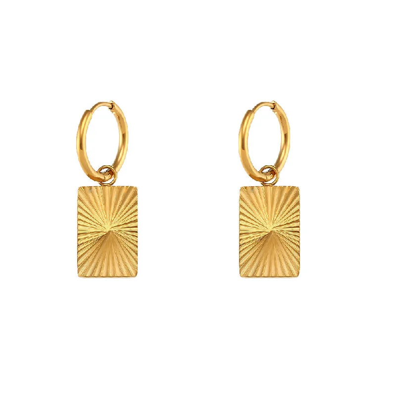 Engraved striped pendant earrings - rectangular