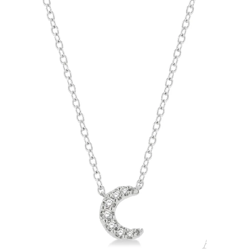 Women’s zodiac necklaces-10k White Gold Diamond Moon Pendant