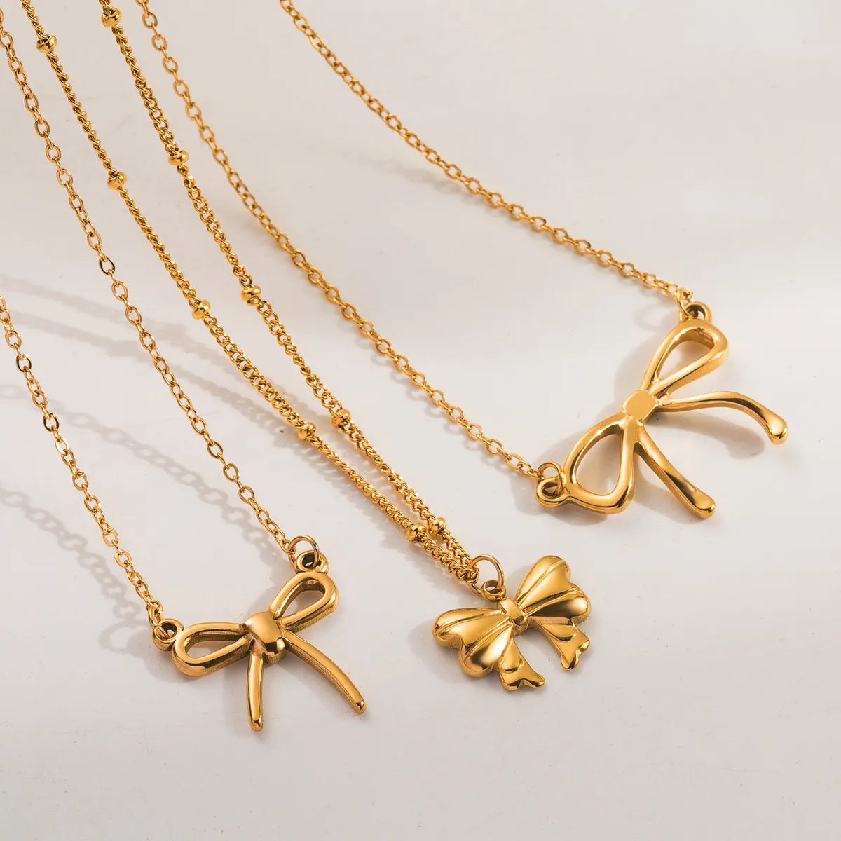 Women’s sleek pendant necklaces-304 Stainless Steel 18K Gold Plated French Style Romantic Bow Knot Pendant Necklace