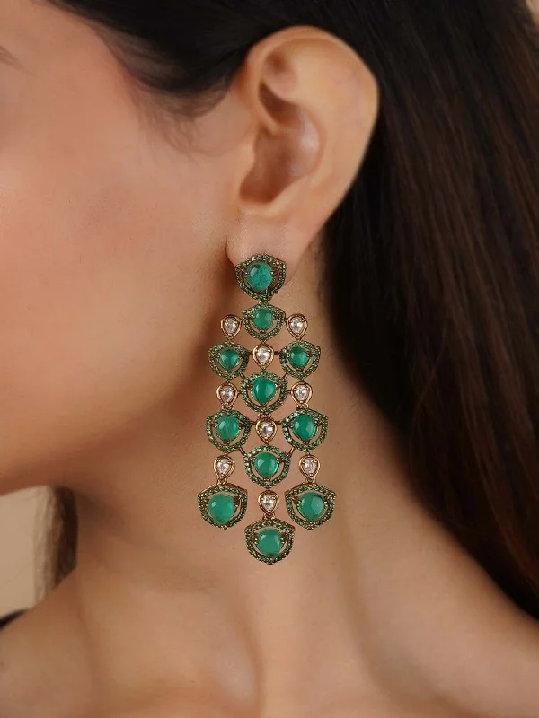 Colorful earrings for women -Green Color Faux Diamond Earrings - CZEAR563GR