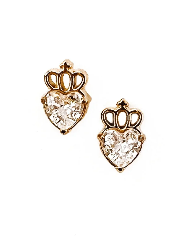 Gold women's earrings -Eliana Crystal Heart Stud Earrings