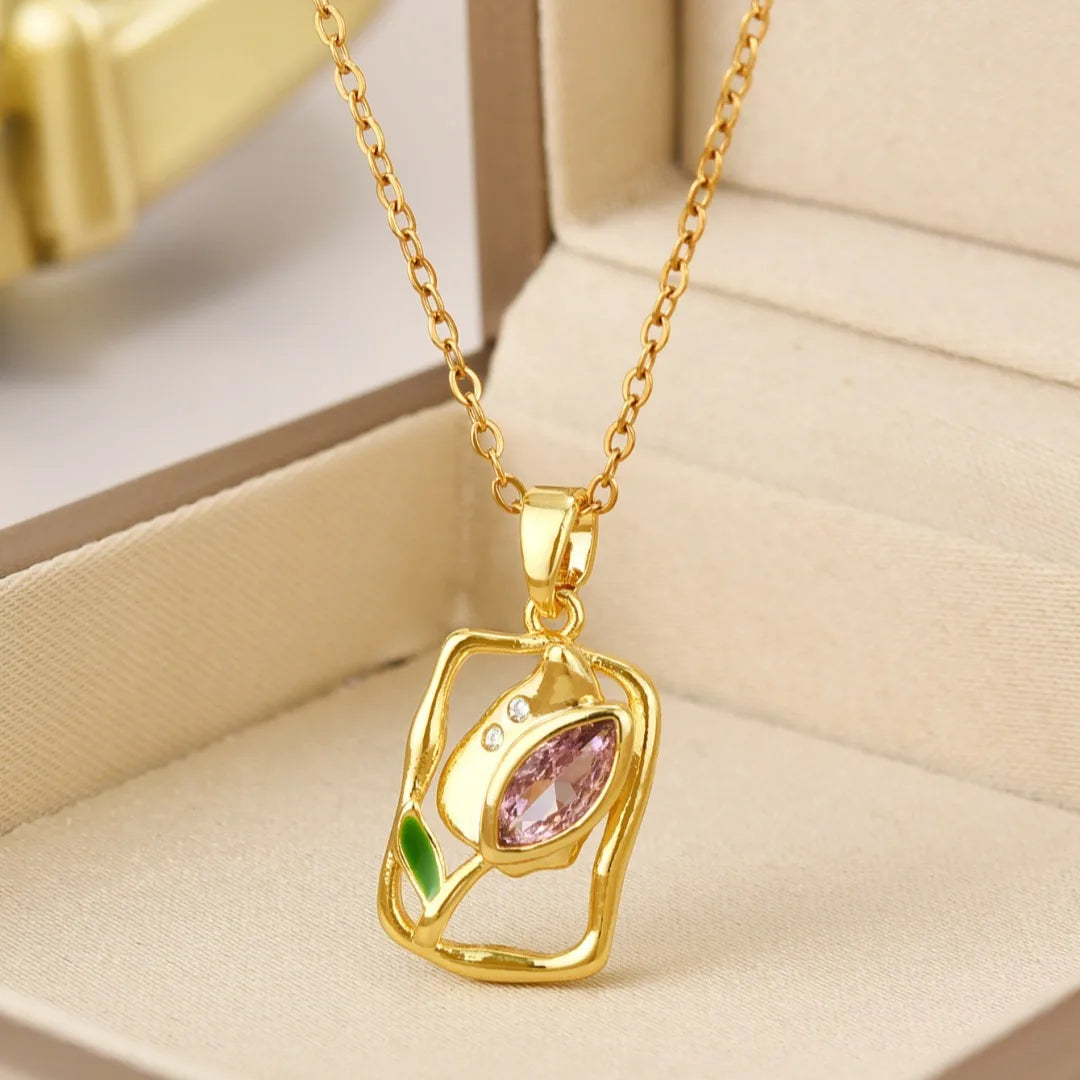 Women’s rose gold heart necklaces-Copper IG Style Sweet Simple Style Plating Hollow Out Inlay Flower Zircon Pendant Necklace