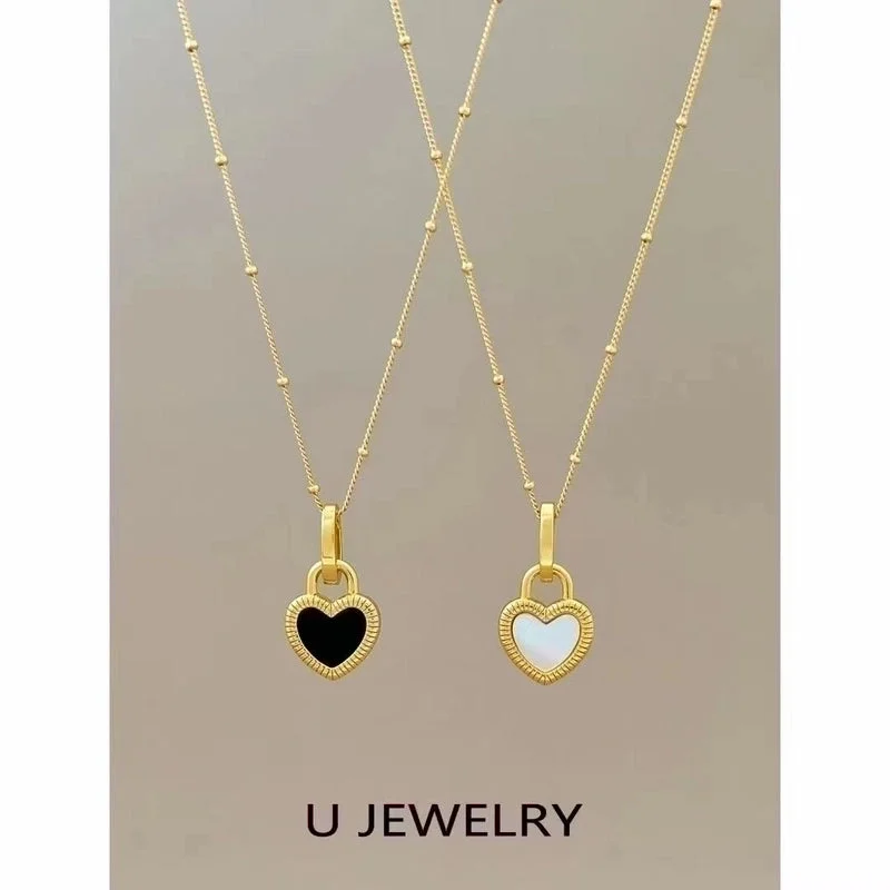 Women’s elegant gold necklaces-Elegant Heart Shape Titanium Steel Inlay Shell Pendant Necklace