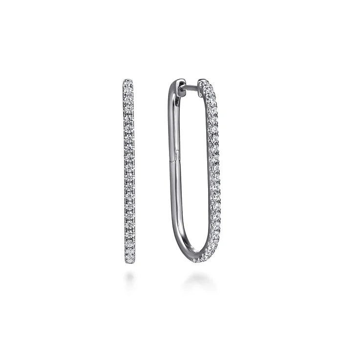 Classic women's earrings -14K White Gold Diamond Classic Elongated Oval Hoop Earrings