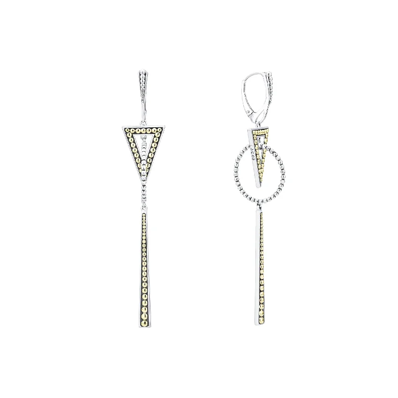 Modern women's earrings -Signature Caviar Two-Tone Triangle Circle Drop Earrings