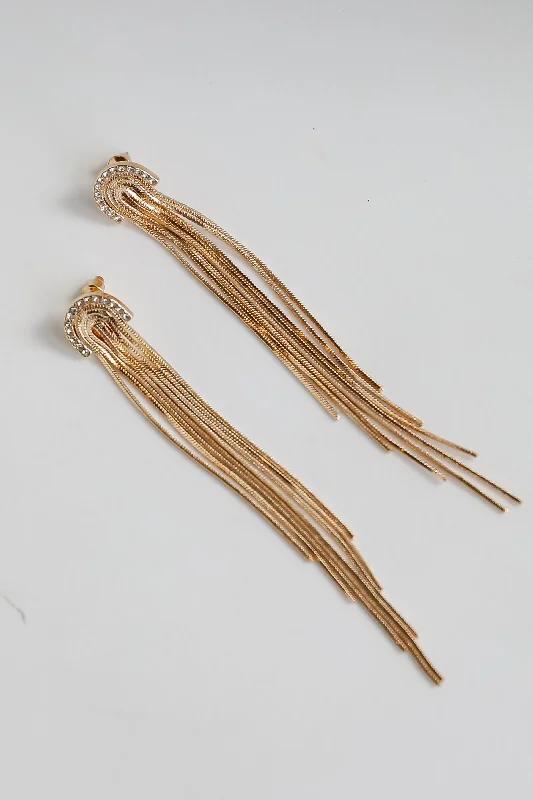 Cute small earrings for women -Rosie Gold Fringe Earrings