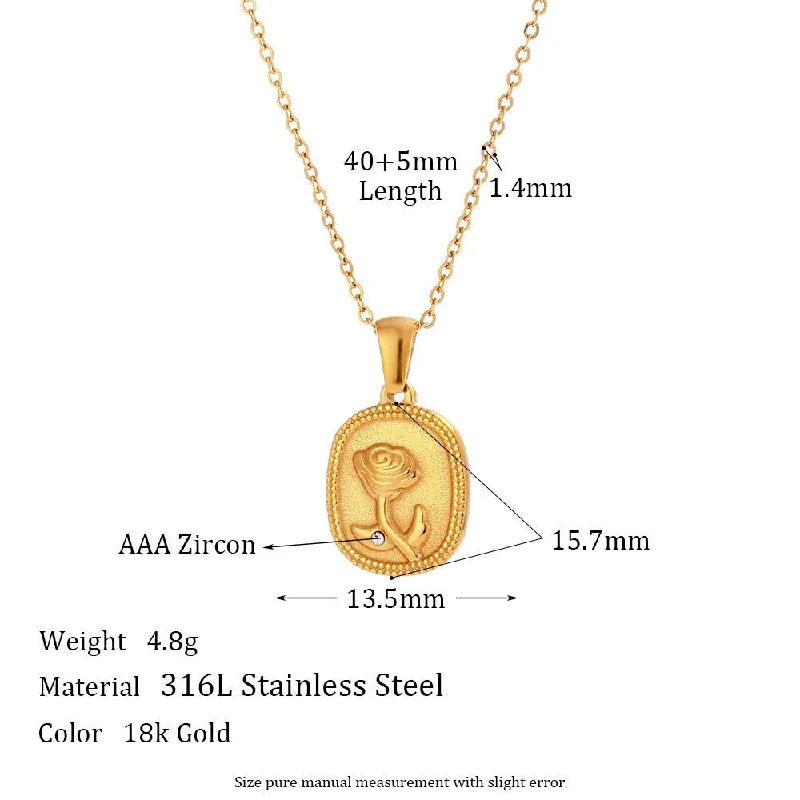 Micro inlaid diamond cast rose pendant necklace - gold