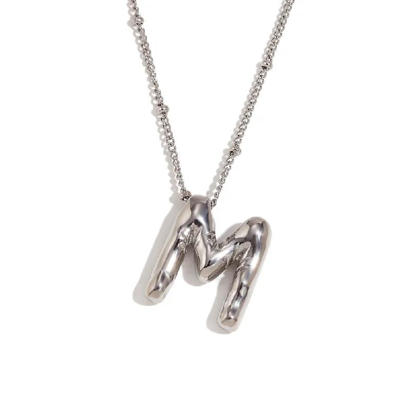 Party Balloon Letter Pendant Necklace - Steel M