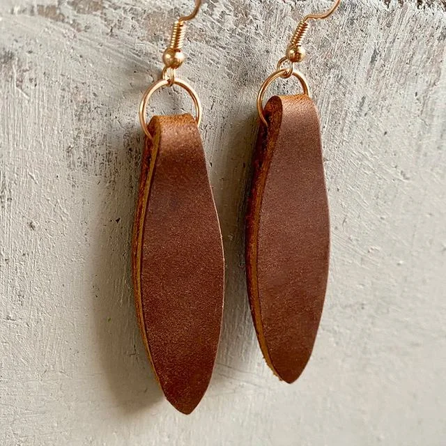 Crystal earrings for women -Genuine Leather Drop Earrings