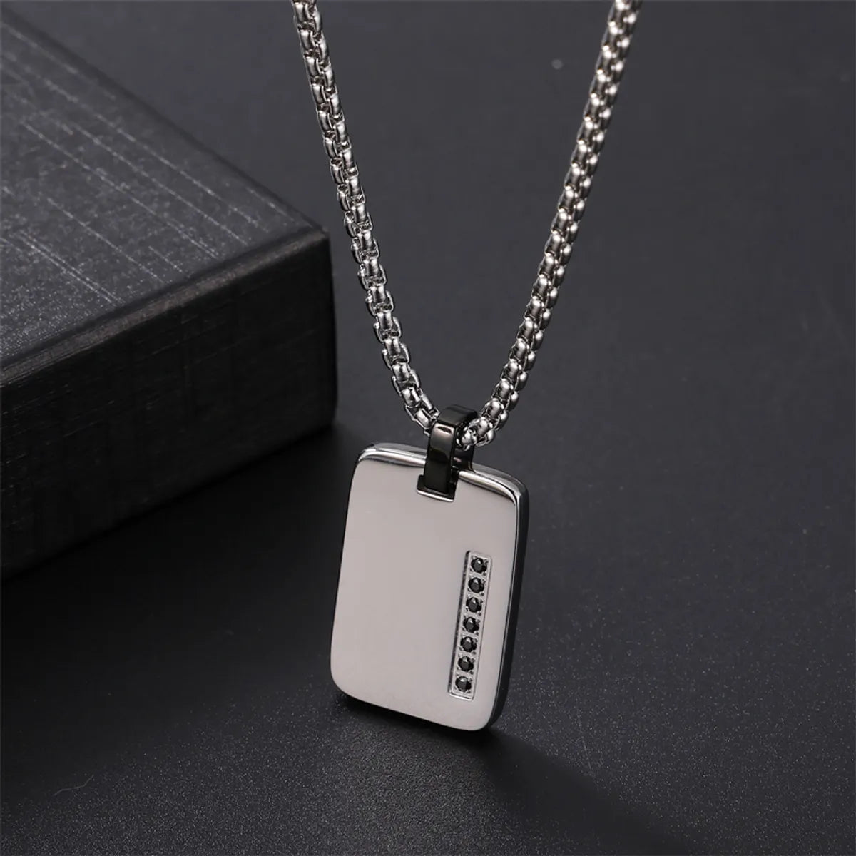 Women’s rhinestone necklaces-Commute Square Stainless Steel Polishing Inlay Zircon Men'S Pendant Necklace