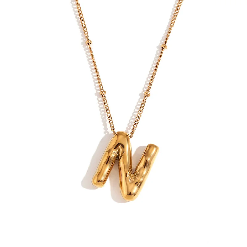 Party Balloon Letter Pendant Necklace - Gold-N