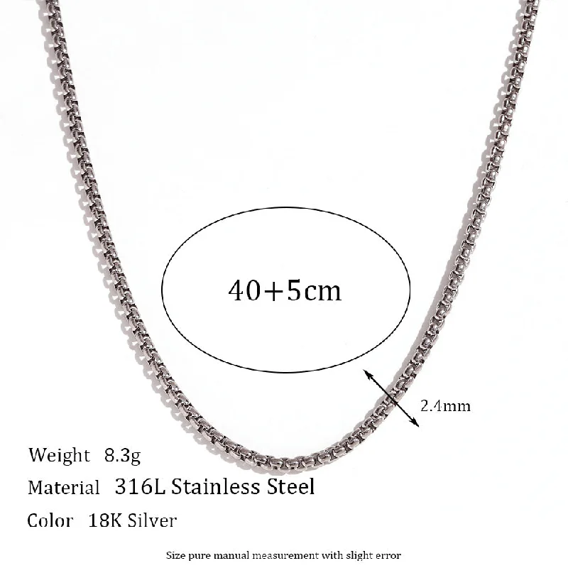 2mm Square Pearl Chain - Steel Necklace -40cm 5cm