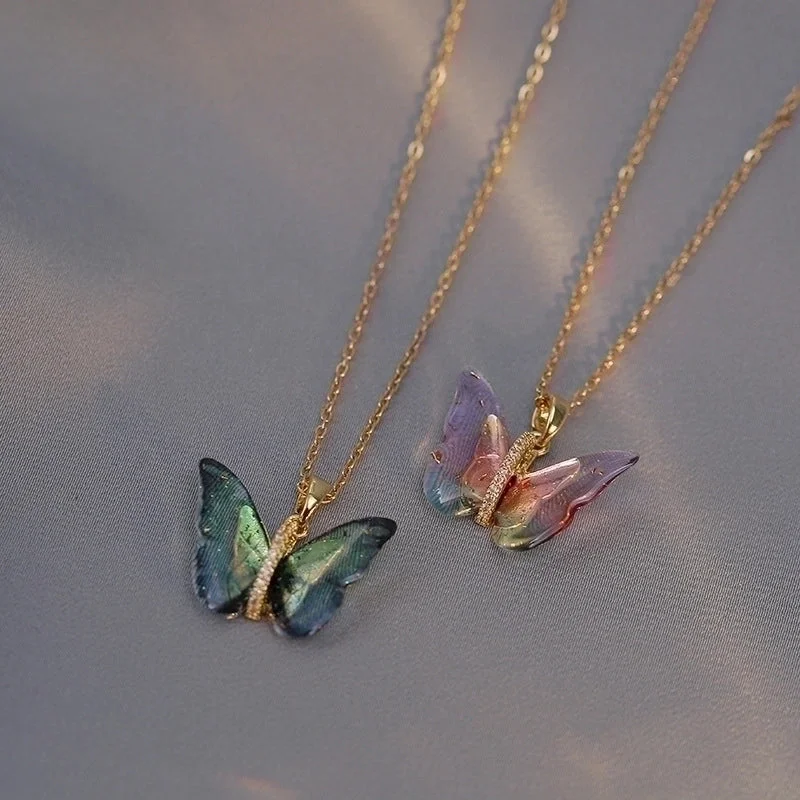 Women’s delicate necklaces-Sweet Butterfly Titanium Steel Inlay Zircon Pendants Pendant Necklace