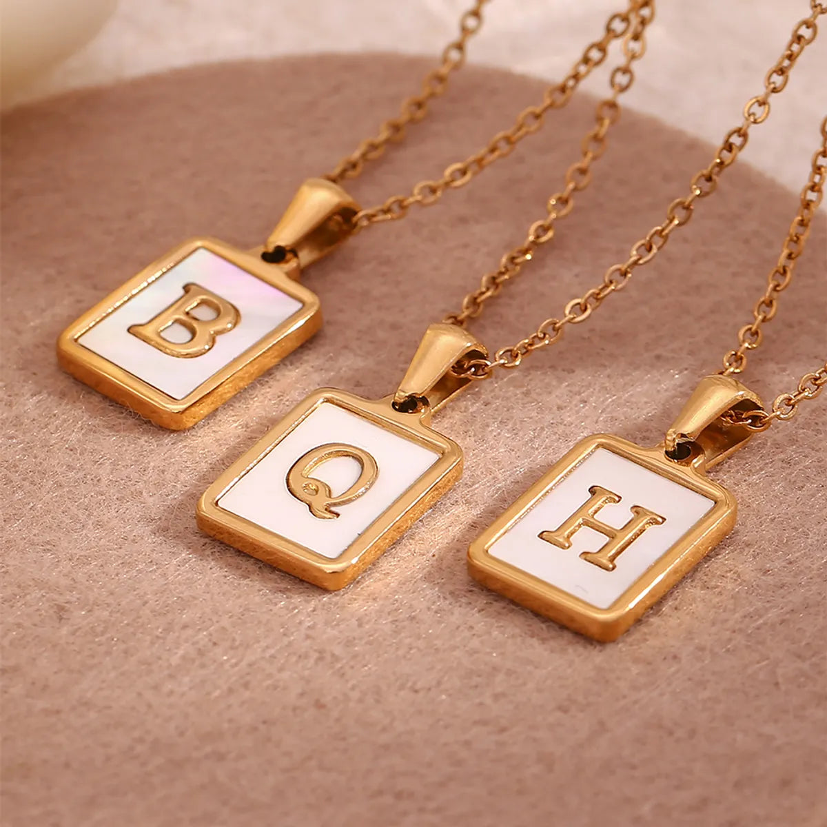 Women’s sapphire necklaces-Vintage Style Letter Square Stainless Steel Plating Inlay Shell 18k Gold Plated Pendant Necklace