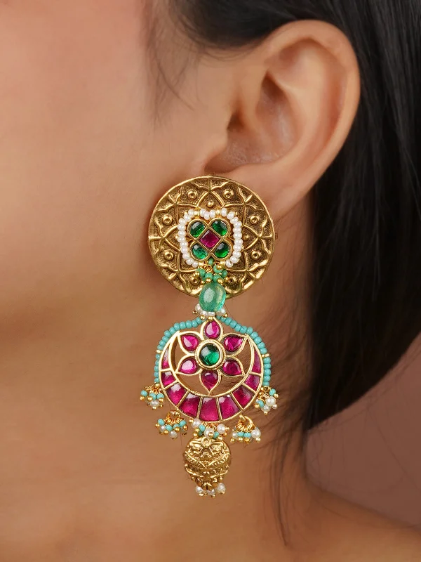 Cute small earrings for women -Multicolor Gold Plated Mishr Earrings - MR-E236M