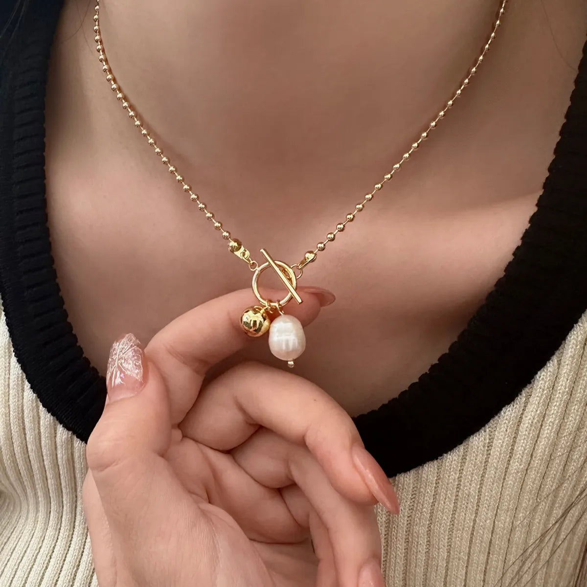 Women’s diamond pendant necklaces-Wholesale Jewelry IG Style Simple Style Geometric 316 Stainless Steel  18K Gold Plated Toggle Pearl Pendant Necklace