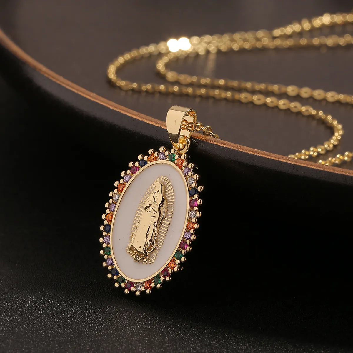 Women’s gold charm necklaces-Colored Zircon Drop Oil Retro Women's Religious Pendant Jewelry