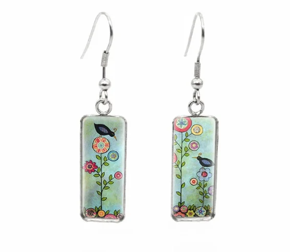 Round earrings for women -Beautiful Glass Like Folk Bird Earrings