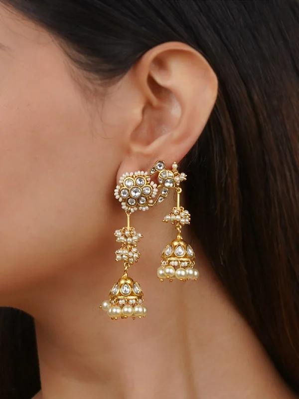 Dangle earrings for women -White Color Gold Plated Jadau Kundan Earrings - ME1153