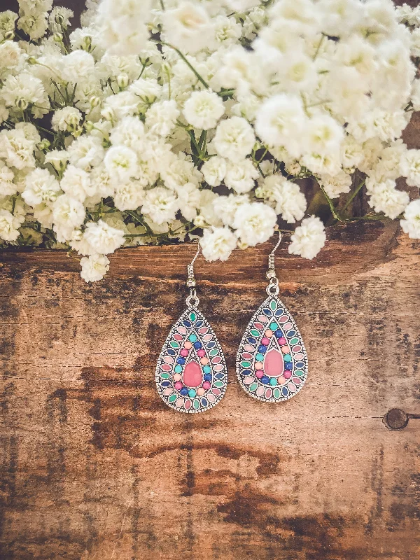 Vintage elegant women's earrings -Beautiful Boho Pink Drop Earrings