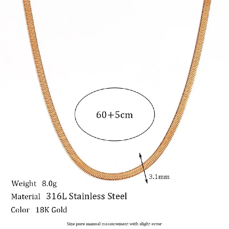 3mm Wide Blade Chain Necklace - Gold 60cm 5cm