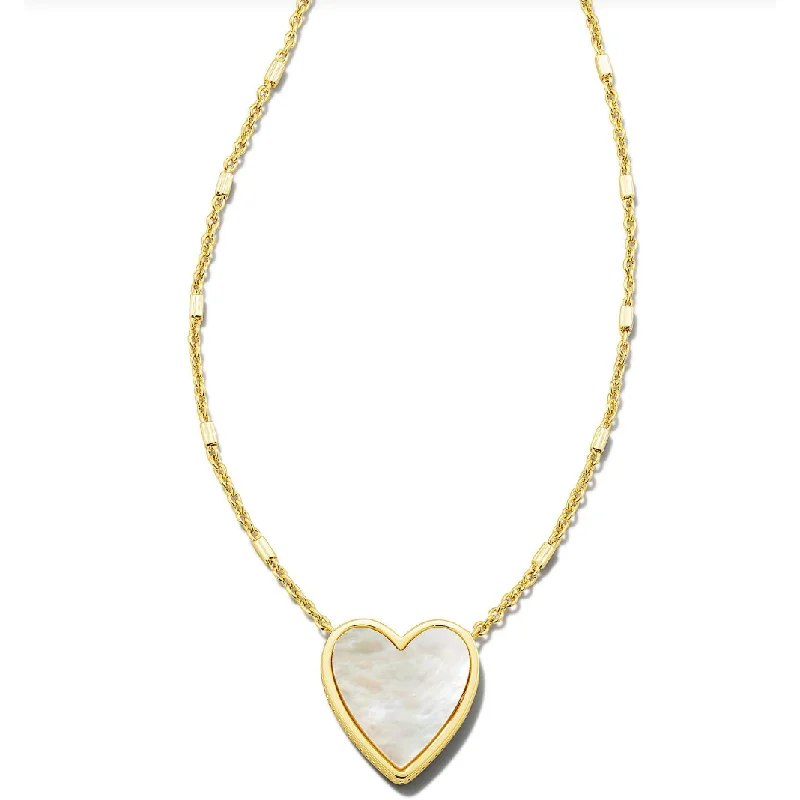 Women’s birthstone necklaces-Kendra Scott Gold Heart Pendant in Ivory Mother of Pearl