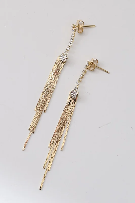 Designer women's earrings -FINAL SALE - Haven Gold Rhinestone Fringe Earrings