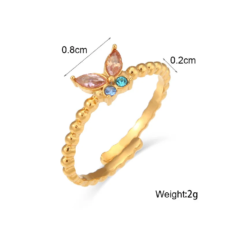 Adjustable Butterfly Ring - Gold - Colorful Diamond