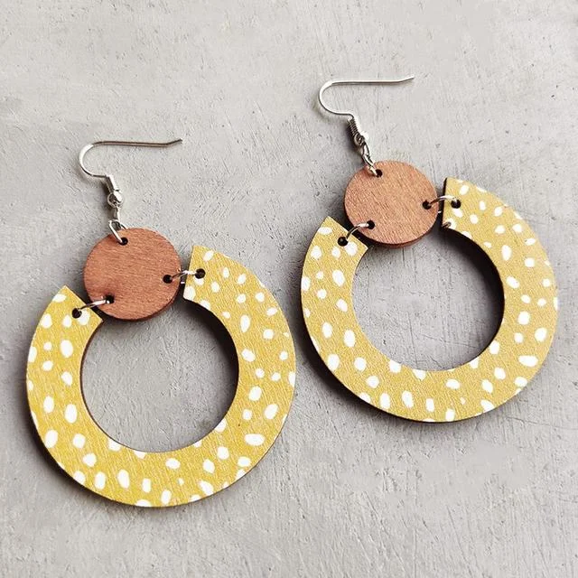 Elegant women's earrings -Beautiful Yellow Wood Circle Earrings