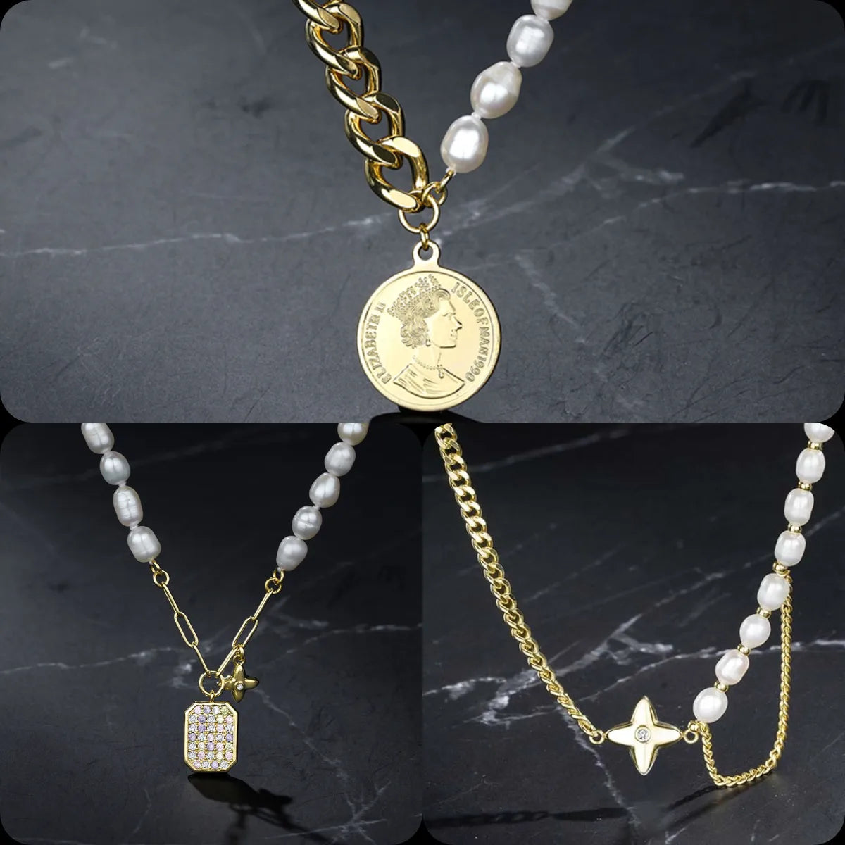 Women’s birthstone necklaces-Ig Style Commute Color Block Alloy Freshwater Pearl Copper Polishing Plating Inlay Zircon Gold Plated Pendant Necklace