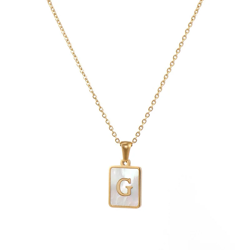 Fritillary Letter Square Pendant Necklace-Gold-Letter G