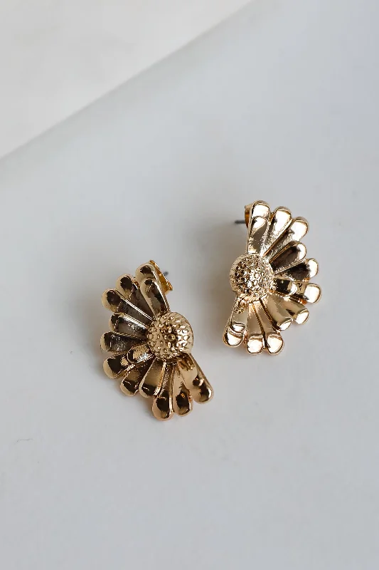 Rose flower earrings for women -Victoria Gold Flower Stud Earrings