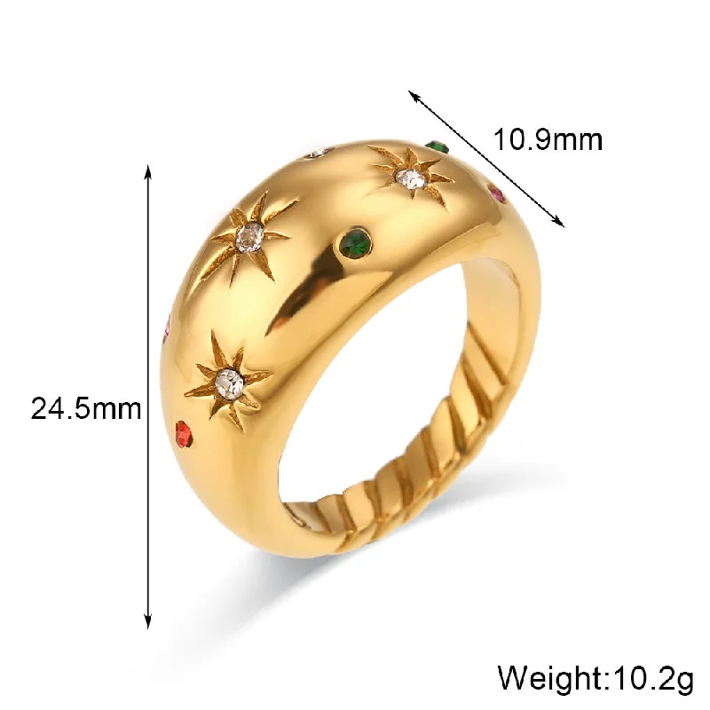 Round Top Stone Diamond Star Ring - Gold Size 6