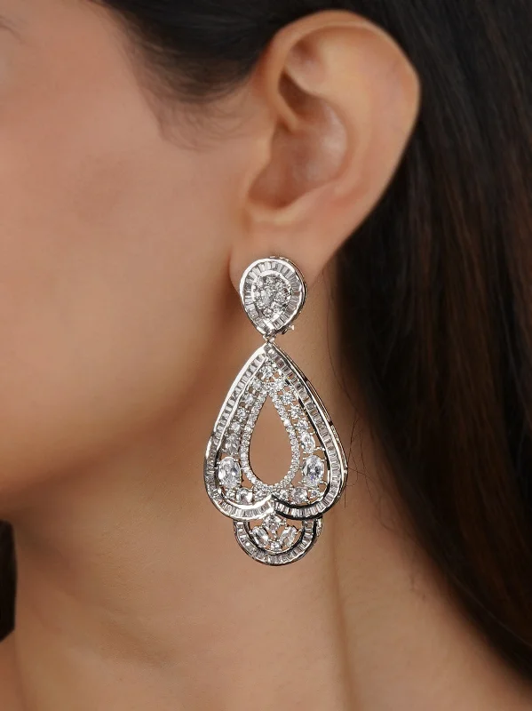 Gemstone earrings for women -White Color Silver Plated Faux Diamond Earrings - CZEAR523