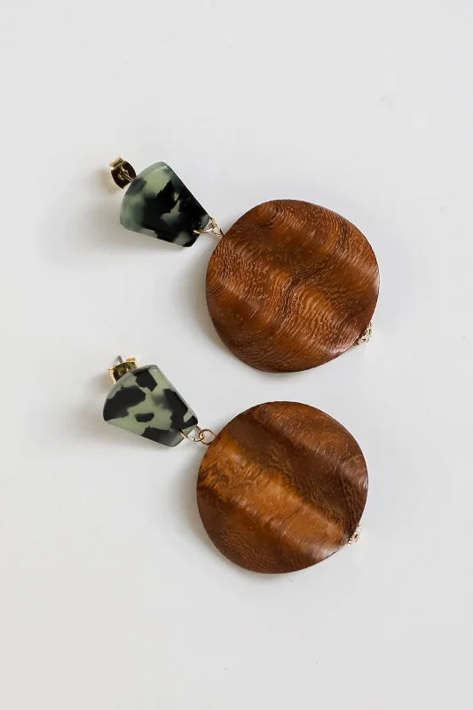 Artistic women's earrings -Demi Brown Wooden Circle Drop Earrings