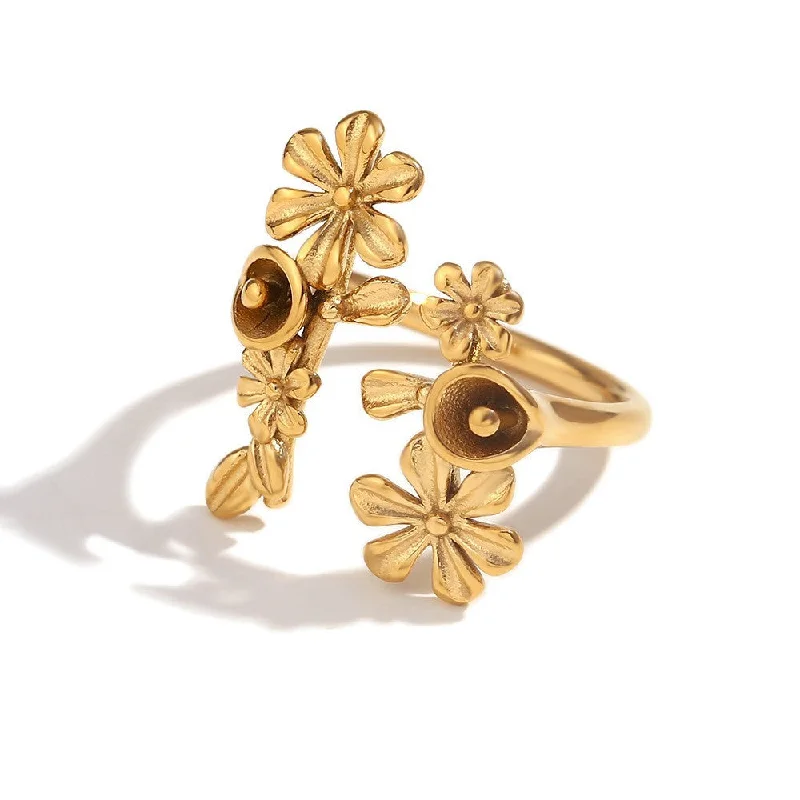 Flower Open Ring - Gold - One Size