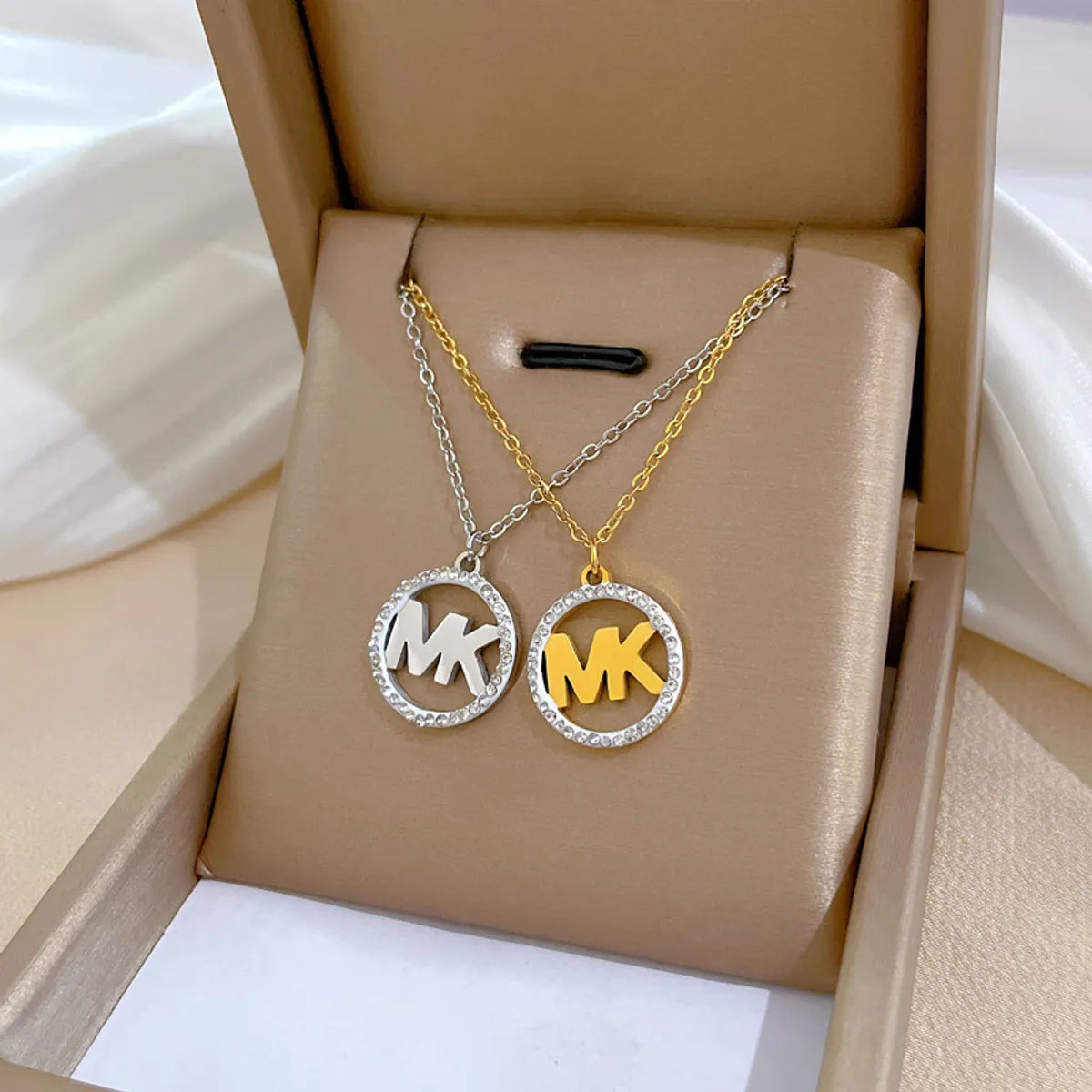 Women’s custom-made necklaces-Simple Style Letter Titanium Steel Inlay Zircon Necklace