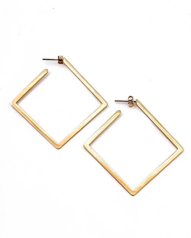 Sterling silver women's earrings -Eliora Gold Open Square Earrings