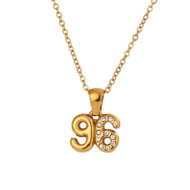 Micro Inlaid Water Diamond 3D Year Necklace - Gold-96