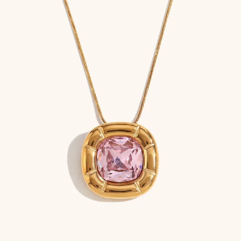 Necklace-Golden-Pink Zirconium