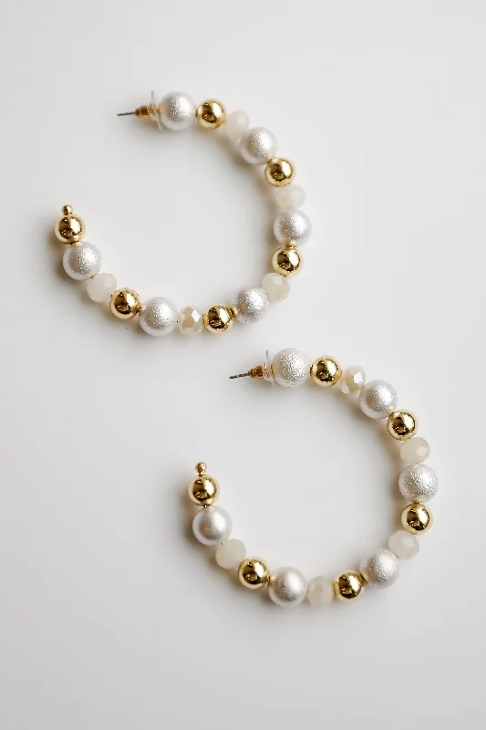 Fashionable women's earrings -Lexi White Beaded Hoop Earrings