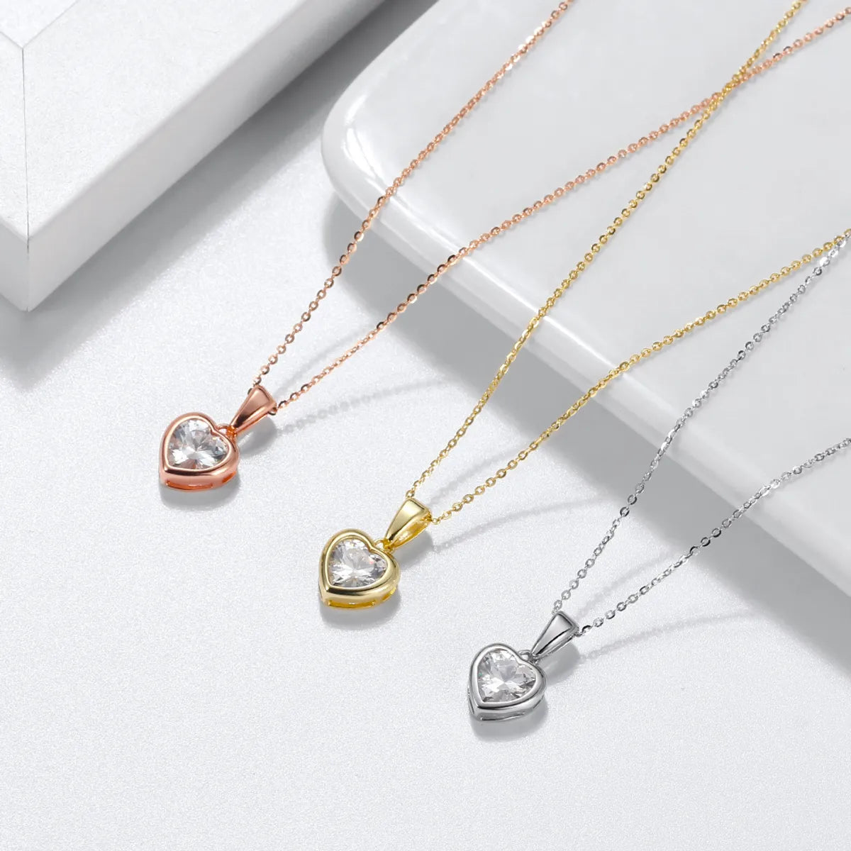 Women’s engraved necklaces-Modern Style Simple Style Classic Style Heart Shape Sterling Silver 14k Gold Plated White Gold Plated Rhodium Plated Zircon Pendant Necklace In Bulk